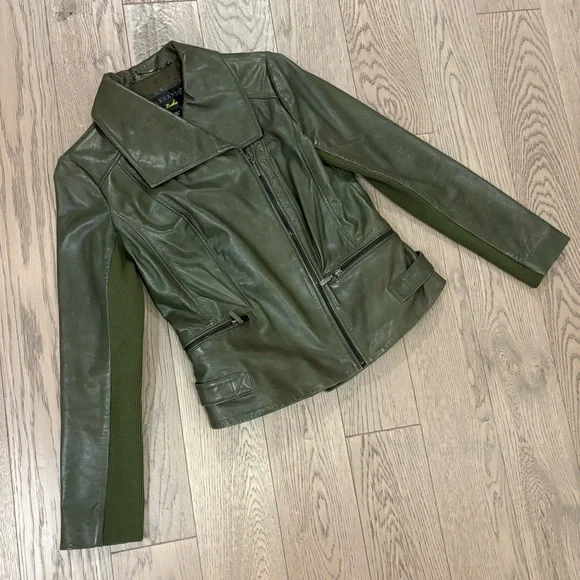Bernardo Dark Green Leather Jacket - Picture 1 of 6